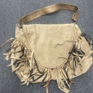 $300 Anna Corinna Leather Hobo Handbag Fringes